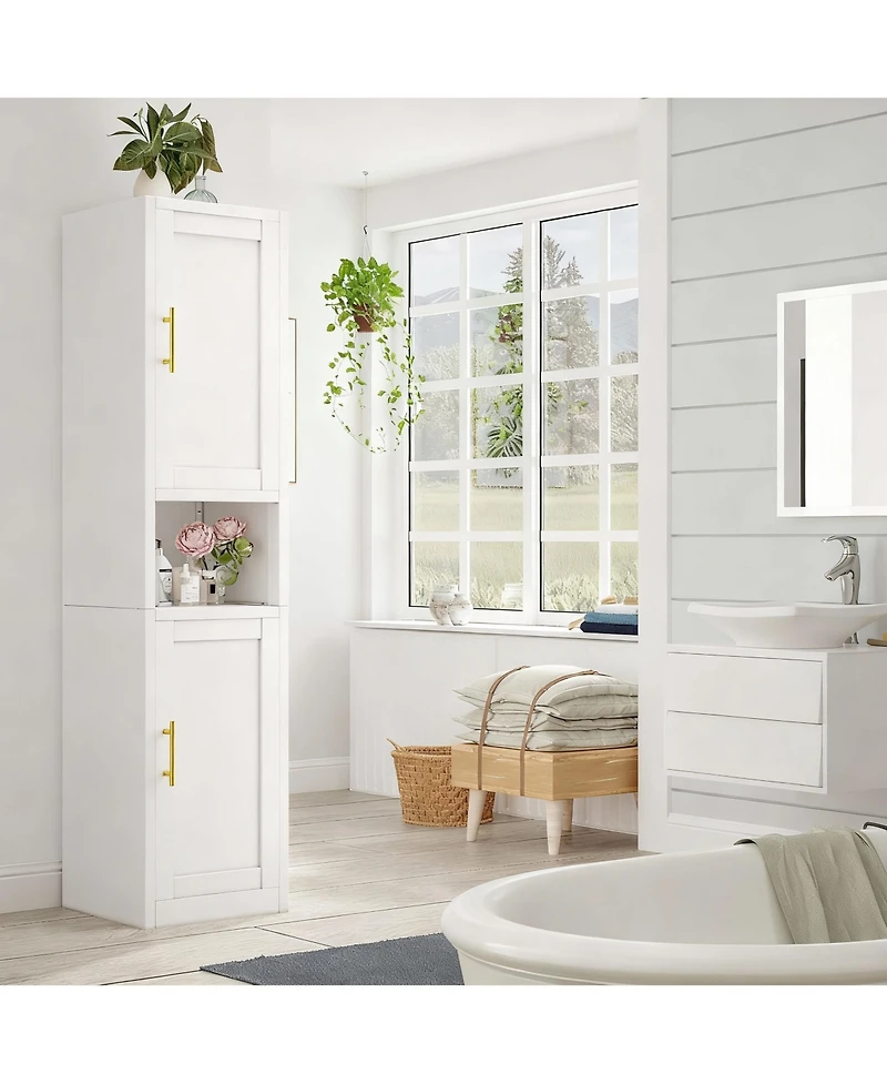 Yigii Tall Narrow Bathroom/Kitchen Storage Cabinet with 2 Doors & 4 Shelves