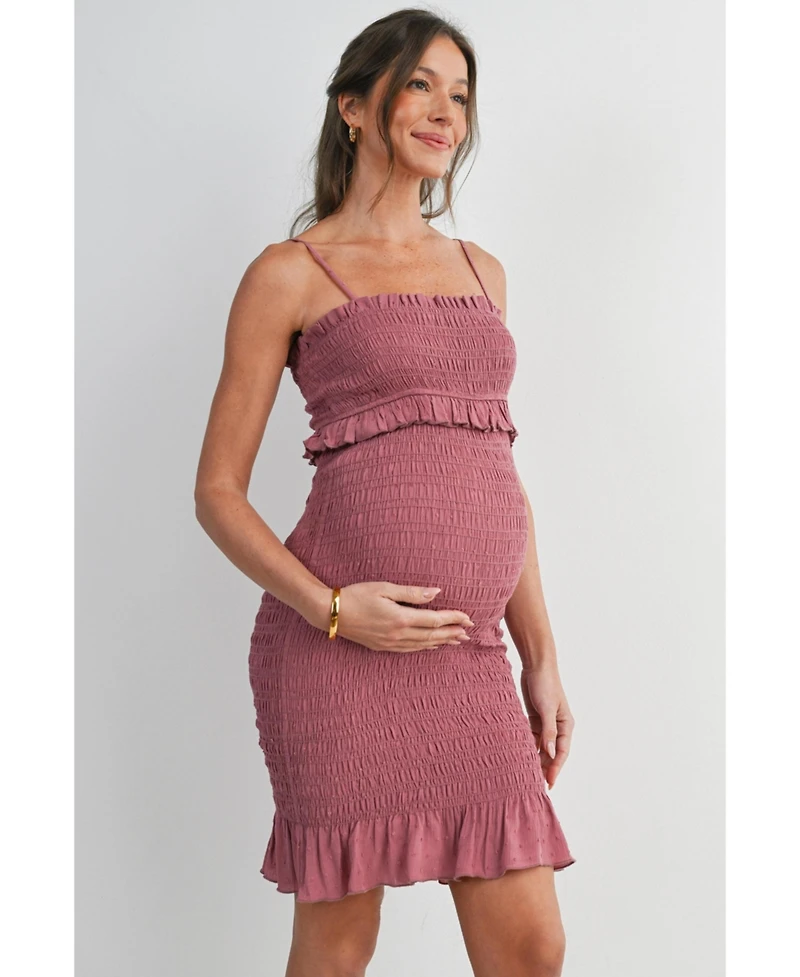 Hello Miz Maternity Smocked Spaghetti Strap Dress with Ruffle Hem