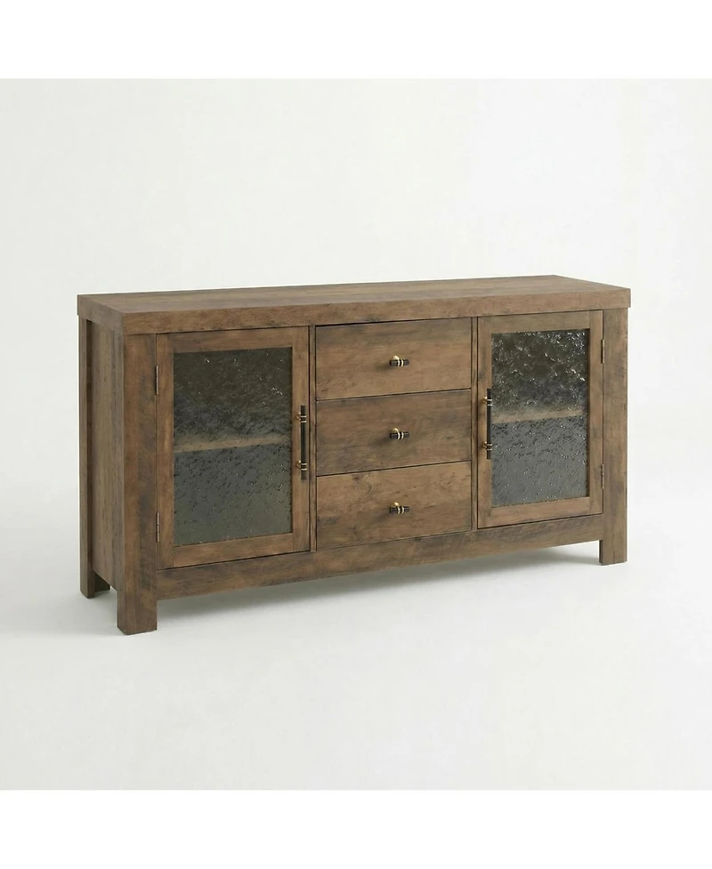 gaomon 54.4" Buffet Sideboard Cabinet, Wood Storage with 2 Glass Doors & 3 Drawers, Coffee Bar & Tv Stand for Living Room, Kitchen, Dining Room