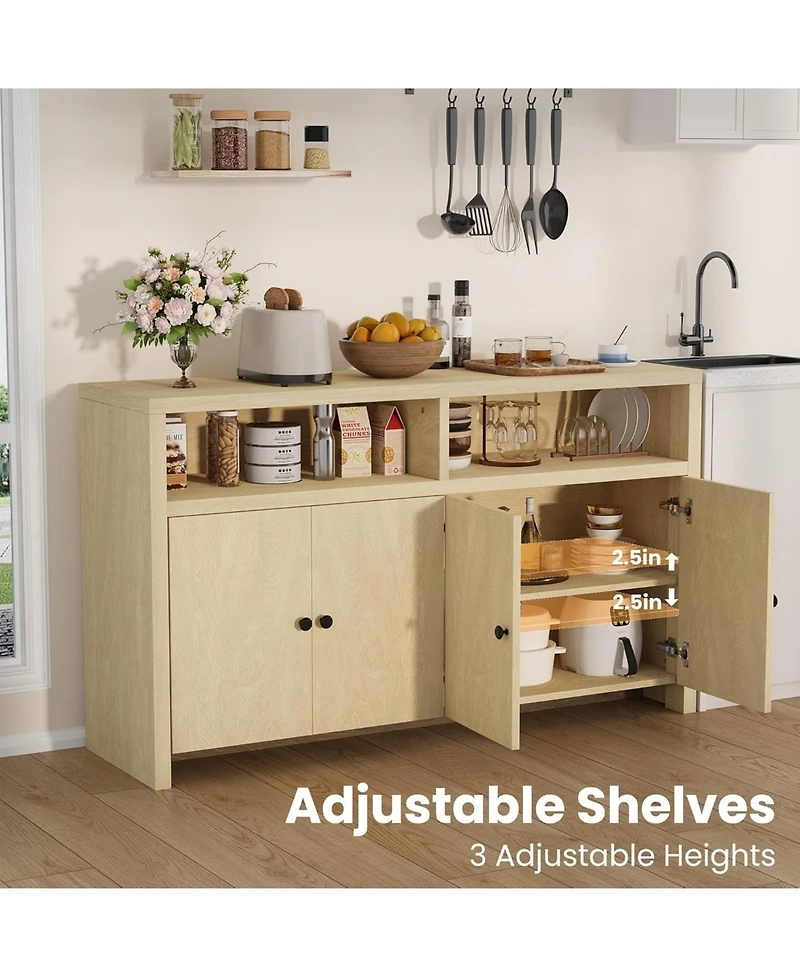 gaomon 55" Farmhouse Buffet Sideboard Cabinet, Large Wood Storage with 4 Doors & Adjustable Shelves, Coffee Bar for Kitchen, Dining Room, Living Room