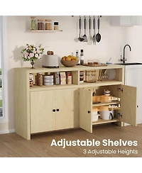 gaomon 55" Farmhouse Buffet Sideboard Cabinet, Large Wood Storage with 4 Doors & Adjustable Shelves, Coffee Bar for Kitchen, Dining Room, Living Room