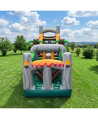 HeroKiddo T-Rex Adventure 42' Inflatable Obstacle Course with Water Slide – Dinosaur Theme, Commercial Grade Pvc Vinyl, Ultimate Backyard Challenge