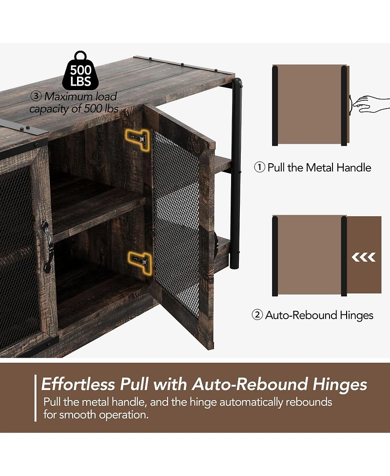 Farmhouse Tv Stand for 65+ Inch TVs, Media Stand with Mesh Door & Storage Shelves