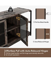 Farmhouse Tv Stand for 65+ Inch TVs, Media Stand with Mesh Door & Storage Shelves