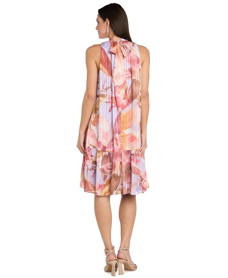 R & M Richards Petite Bow Back Ruffle Hem Trapeze Dress