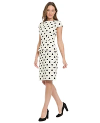 London Times Petite Boat Neck Polka-Dot Sheath Dress