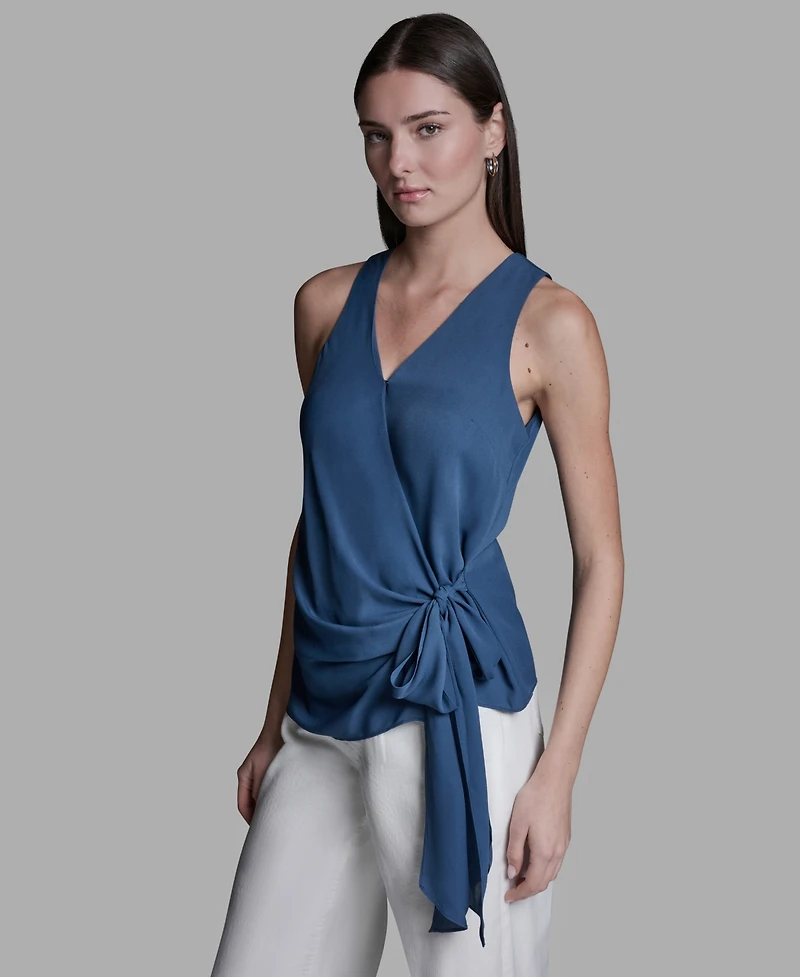 Bcbg Women's V-Neck Sleeveless Wrap Detail Top