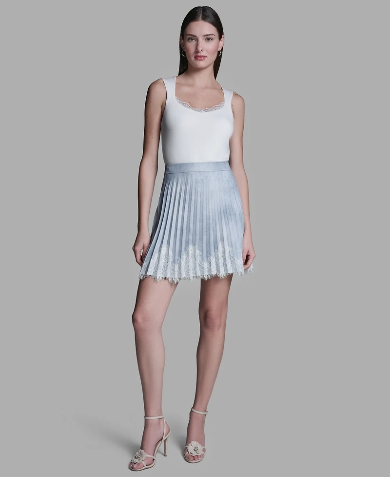 Bcbg Women's Lace Trim Pleated Mini Skirt