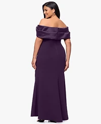 Betsy & Adam Plus Ruched Off-the-Shoulder Ball Gown
