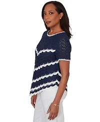 Alfred Dunner Petite Chevron Crochet Short-Sleeve Top