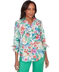 Alfred Dunner Petite Tropical Print Woven Top
