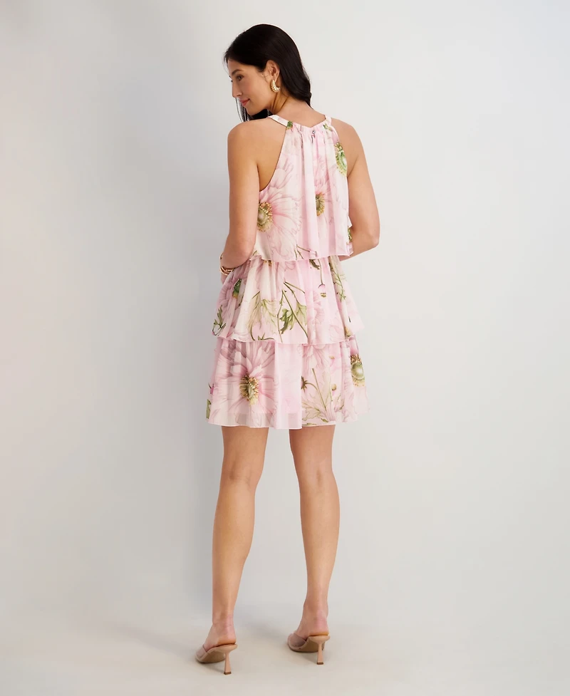 kensie Women's Printed Halter Neck Tiered Dress