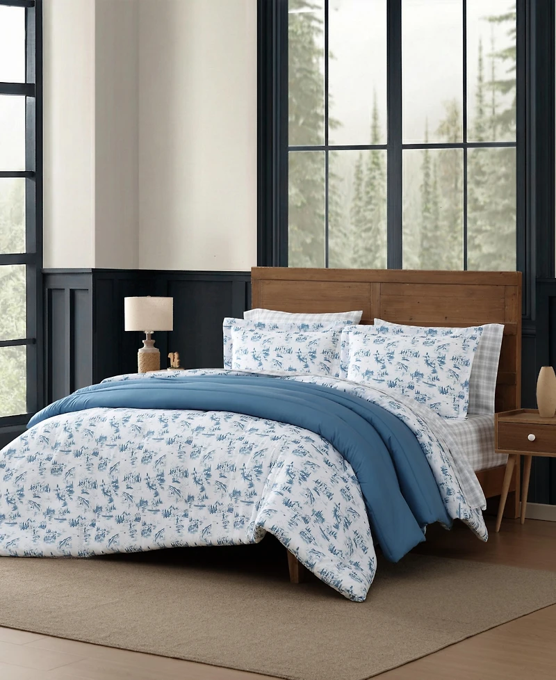 Eddie Bauer Fish Town Toile Reversible 3-Pc. Comforter Set, King