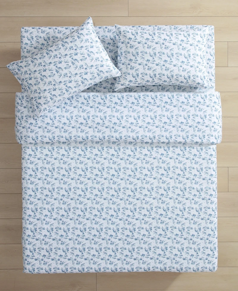 Eddie Bauer Fish Town Toile Temperature Regulating Microfiber -Pc. Sheet Set
