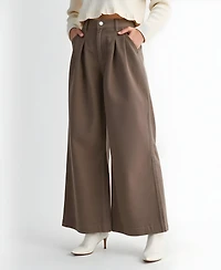 Modenaire Women's High-Waist Wide-Leg Pleated Pants