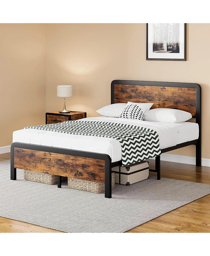 Gaomon Wood Platform Bed Frame with Headboard and Footboard, Safety Rounded Corners and Metal Slat Support