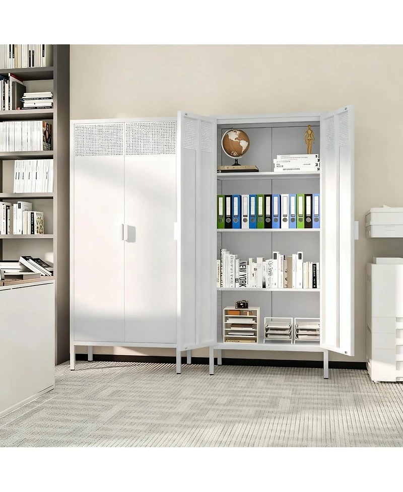 Yigii Metal Storage Cabinet with Adjustable Shelves and Mesh Doors