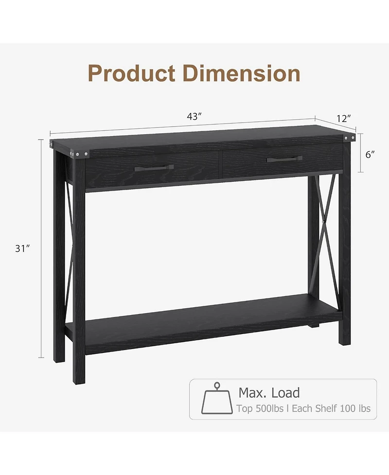 gaomon Console Table with 2 Drawers, Farmhouse Sofa Storage Shelf, Accent Wood Entryway for Living Room, Hallway