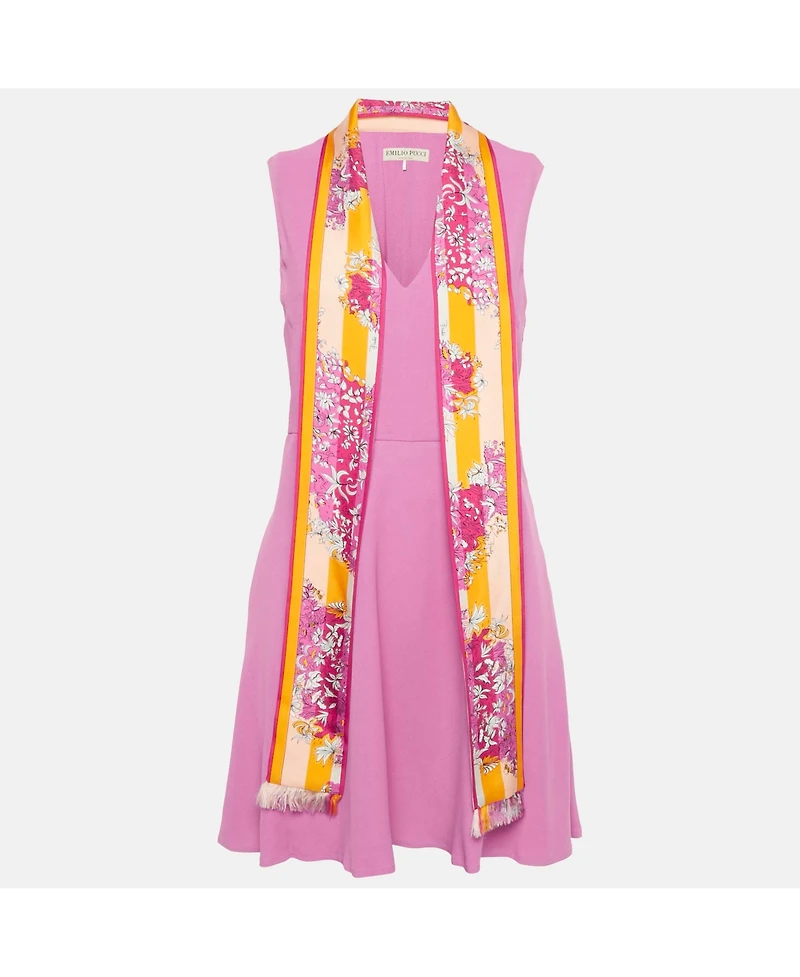 Pre-Owned Emilio Pucci Women's Silk Printed Neck Tie Detail Crepe Mini Dress