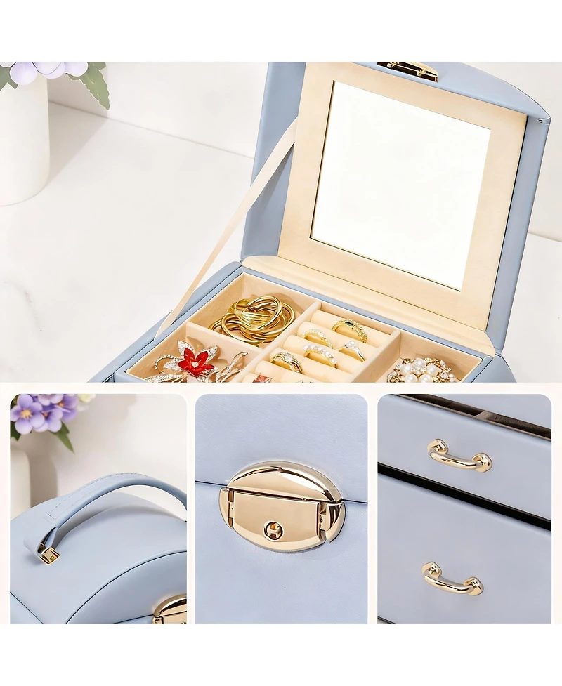 Yigii Pu Leather Jewelry Organizer with Mirror and Lock