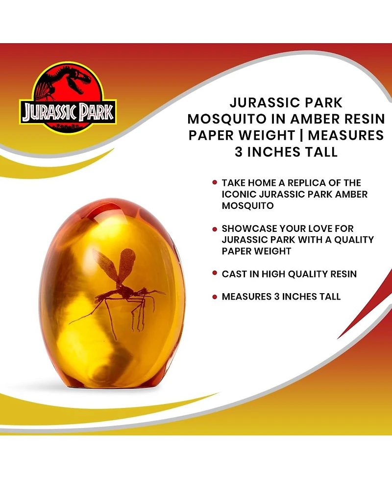 Jurassic Park Mosquito In Amber Resin Prop Replica | Official Jurassic Park Collectible Paper Weight | Measures 3 Inches Tall