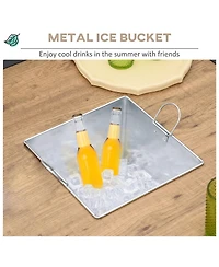 Outsunny 5 Piece Outdoor Dining Set, Ice Bucket Table, Rocking Chairs,