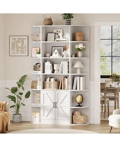 gaomon Bookshelf with Doors,6 Tier Bookcase Storage Cabinet, Modern Farmhouse Freestanding Wood Display Shelves Book Cabinet