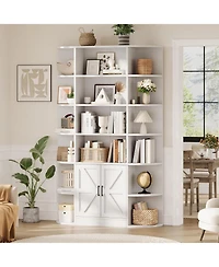 gaomon Bookshelf with Doors,6 Tier Bookcase Storage Cabinet, Modern Farmhouse Freestanding Wood Display Shelves Book Cabinet