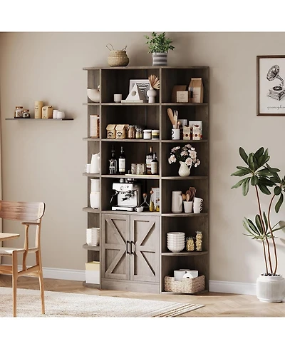 gaomon Bookshelf with Doors,6 Tier Bookcase with Storage Cabinet, Modern Farmhouse Freestanding Wood Display Shelves with Book Storage Cabinet