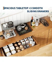 gaomon 61" Mid Century Sideboard Buffet Cabinet with Undulating Groove Design, Large Storage Cabinet with 3 Drawers, 2 Push-to-Open Doors