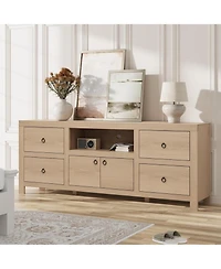 gaomon Farmhouse Tv Stand for 75/80 Inch TVs, 70" Long Entertainment Center with 6 Storage Drawer & Soundbar Shelf, Television Consoles Stands