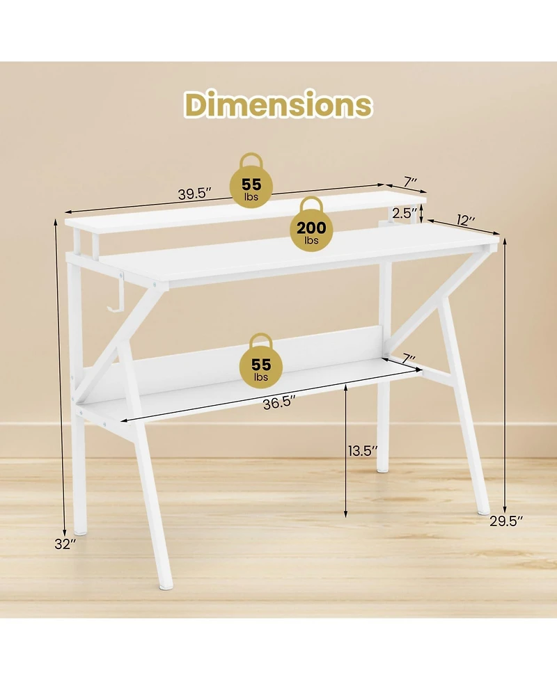 Mecale Computer Desk with Monitor Stand Extra Storage