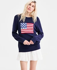 Hooked Up by Iot Juniors' American Flag Crewneck Sweater