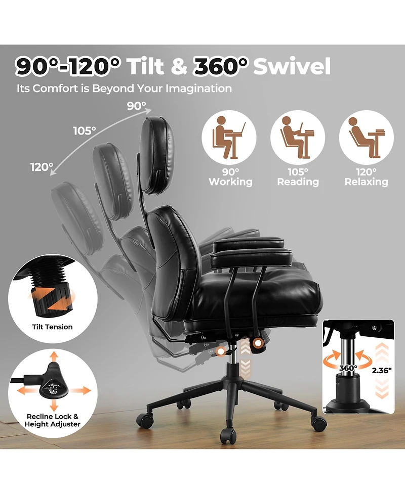 Xizzi Ergonomic Swivel Office Chair, Extra Wide Comfy Desk Chair with Lumbar Support, Height Adjustable Modern Executive Computer