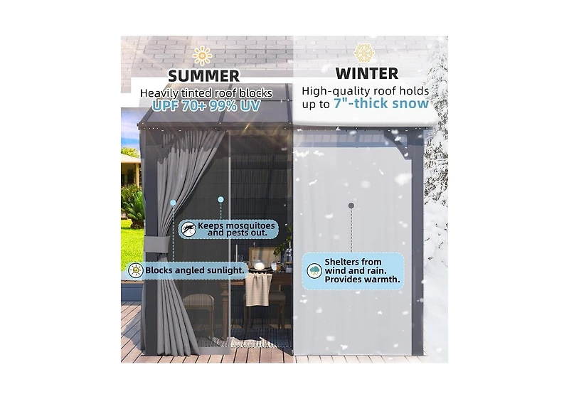 Aecojoy 8'x8' Wall Gazebo with Curtains and Mosquito Netting