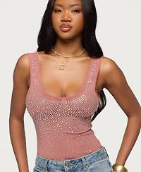 Edikted Women's Angelita Rhinestone Sheer Mesh Bodysuit