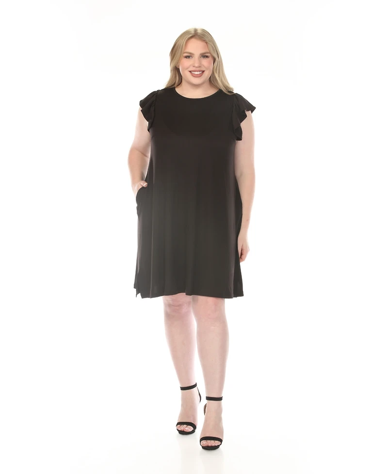 White Mark Plus Crew Neck Ruffle Sleeve Dress