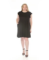 White Mark Plus Crew Neck Ruffle Sleeve Dress