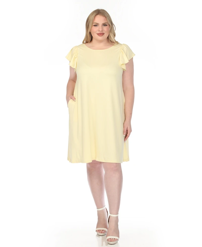 White Mark Plus Crew Neck Ruffle Sleeve Dress