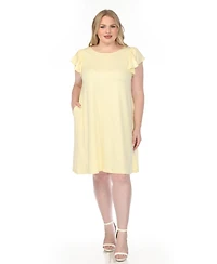 White Mark Plus Crew Neck Ruffle Sleeve Dress