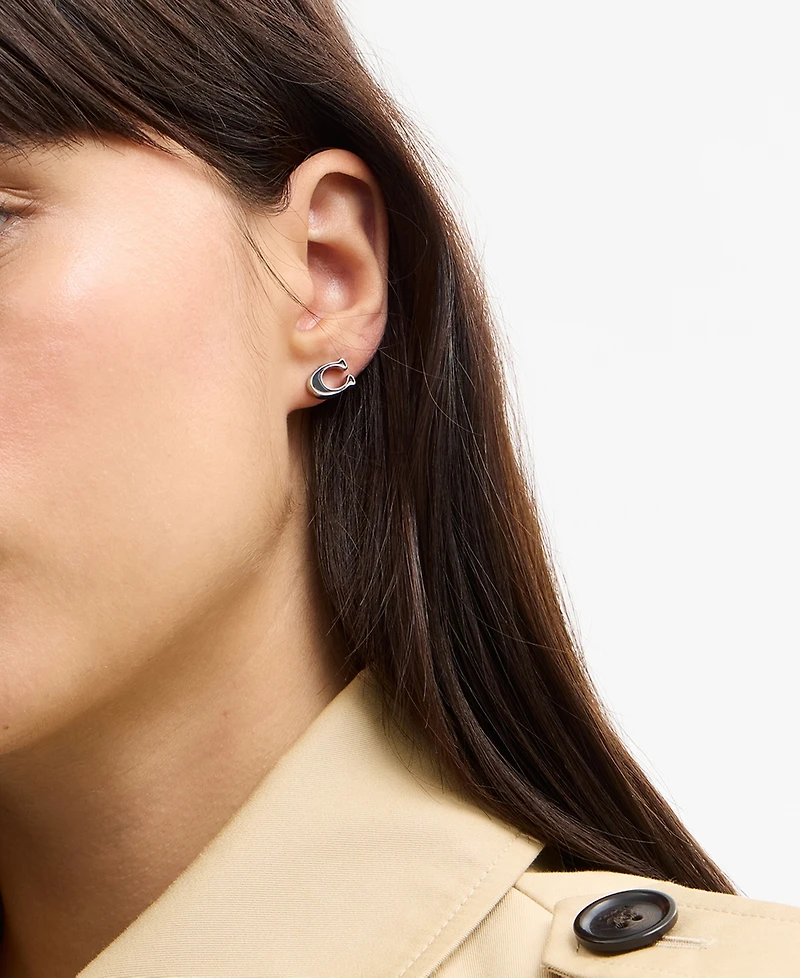 Coach Black Signature C Enamel Stud Earrings
