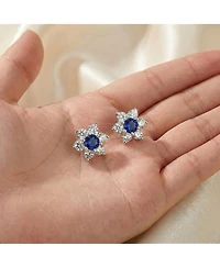 Sterling Silver Clear Round Cubic Zirconias Flower Shape Earrings