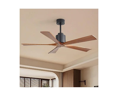 Sofucor 52-inch Modern Black 5-Blade without Light Ceiling Fan with Remote Control and Timing Function