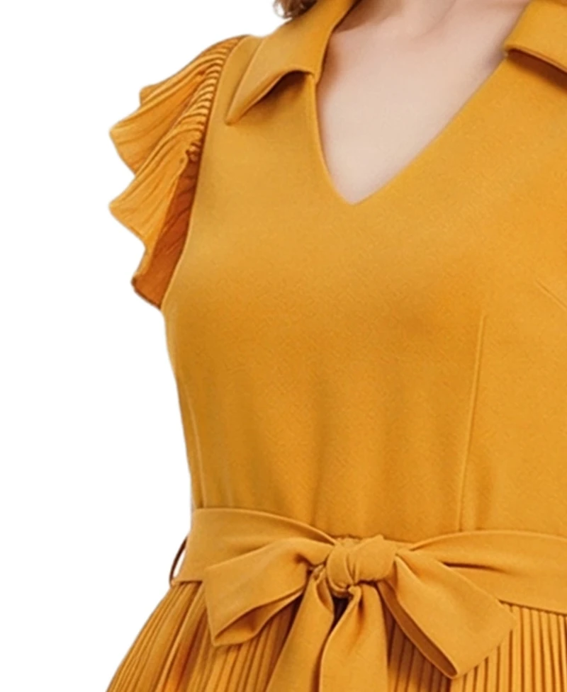 Ny Collection Petite Plisse Pleated Short-Sleeve Dress