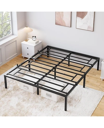 gaomon 16'' Full Metal Bed Frame, Heavy Duty Platform with Steel Slats, Storage Space, Noise Free