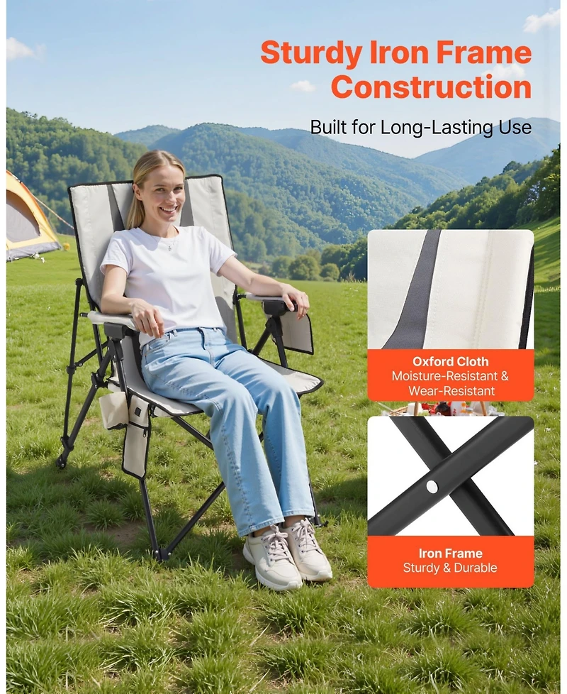 Mecale Heated Camping Chair, High Back Folding Chair with 3 Heat Settings, Padded Seat, Armrests & Cupholder, 260 lb Capacity