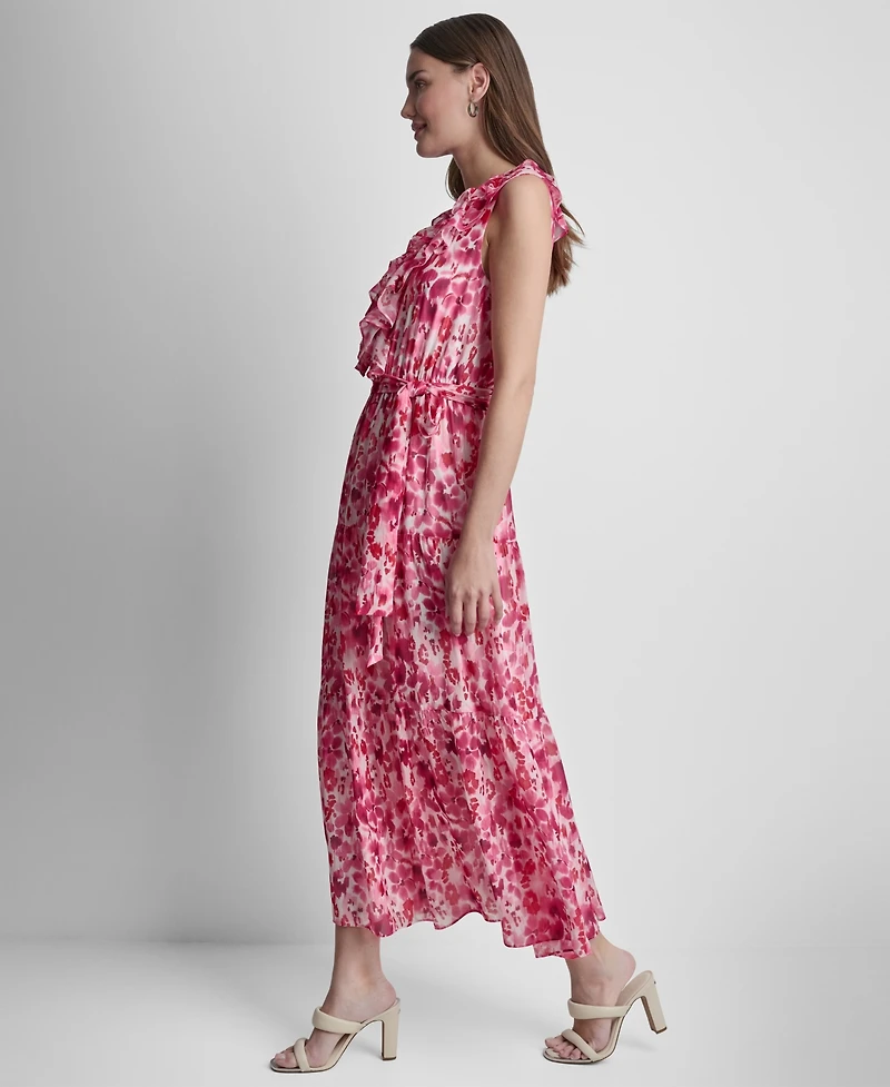 Dkny Women's Sleeveless Ruffle V-Neck Dress