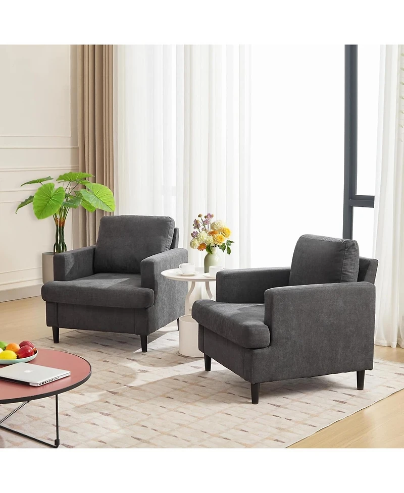 gaomon Mid-Century Accent Chair, Modern Linen Fabric Armchair Comfy Upholstered Reading Accent Chairs
