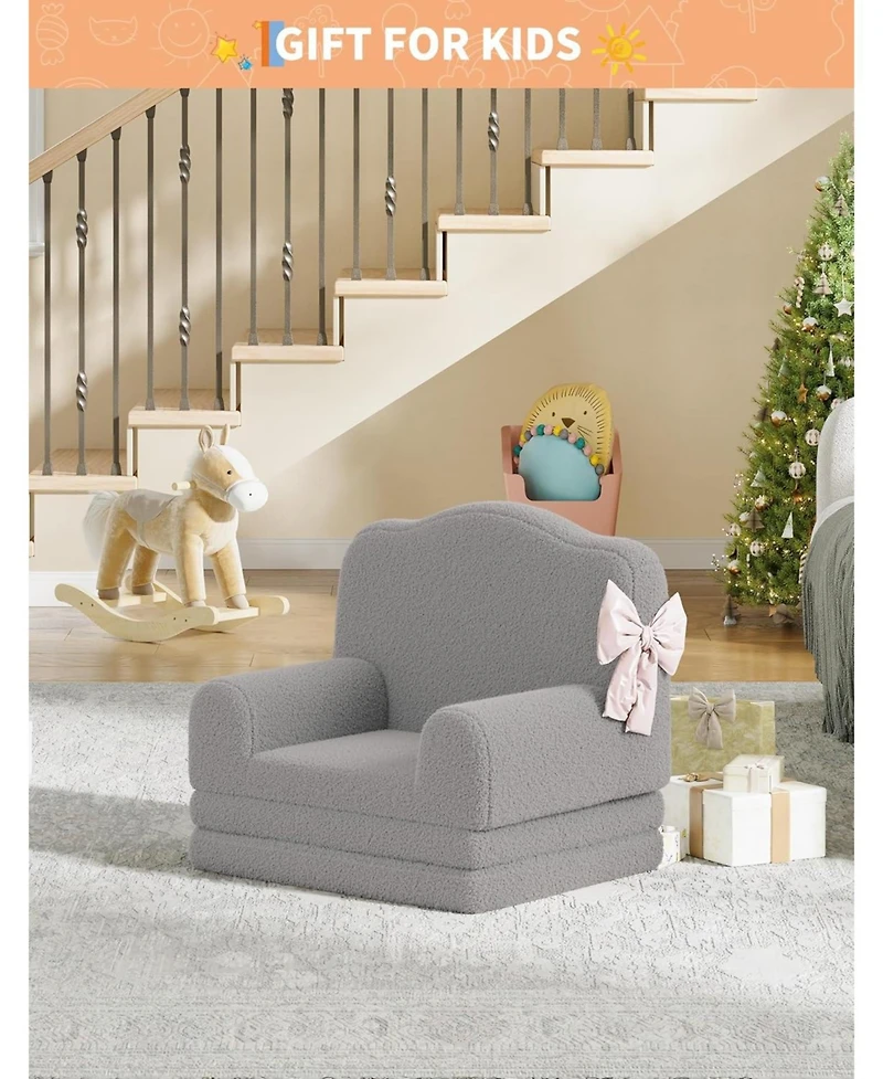 gaomon Kids Couch, 2-in-1 Convertible Teddy Fleece Fabric Toddler Sofa Chair, Soft Fold Out Couch Lounger for Kids, Comfy Children's Sofa