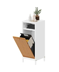 Rainsken Tilt Out Laundry Hamper Cabinet with Bamboo Slat Front & Removable Hamper